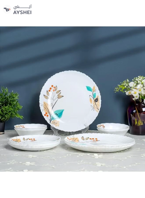 Delcasa DC3304 Tropical Tranquility Opalware Dinner Set 12-Pieces, White