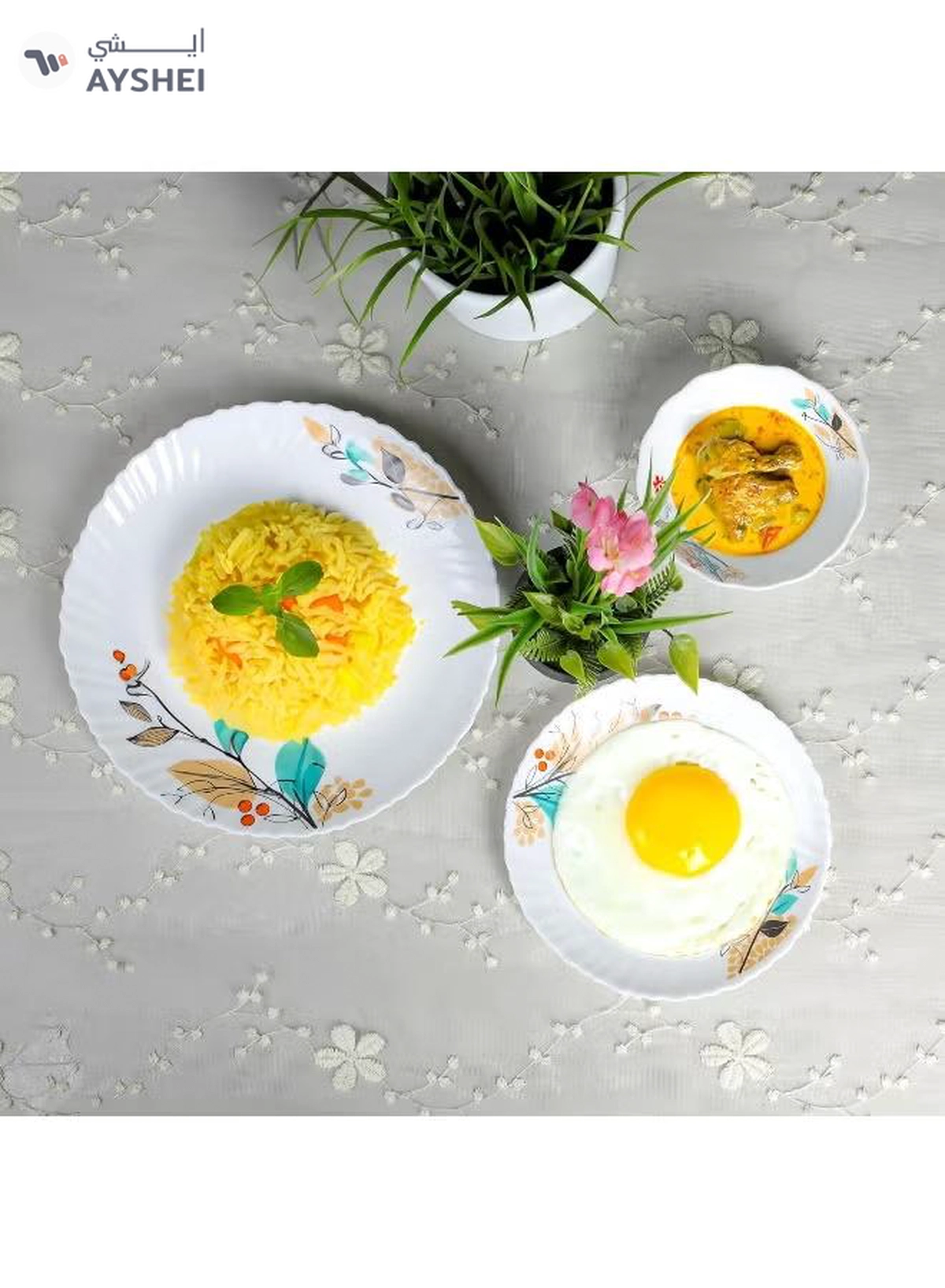 Delcasa DC3304 Tropical Tranquility Opalware Dinner Set 12-Pieces, White-5-5