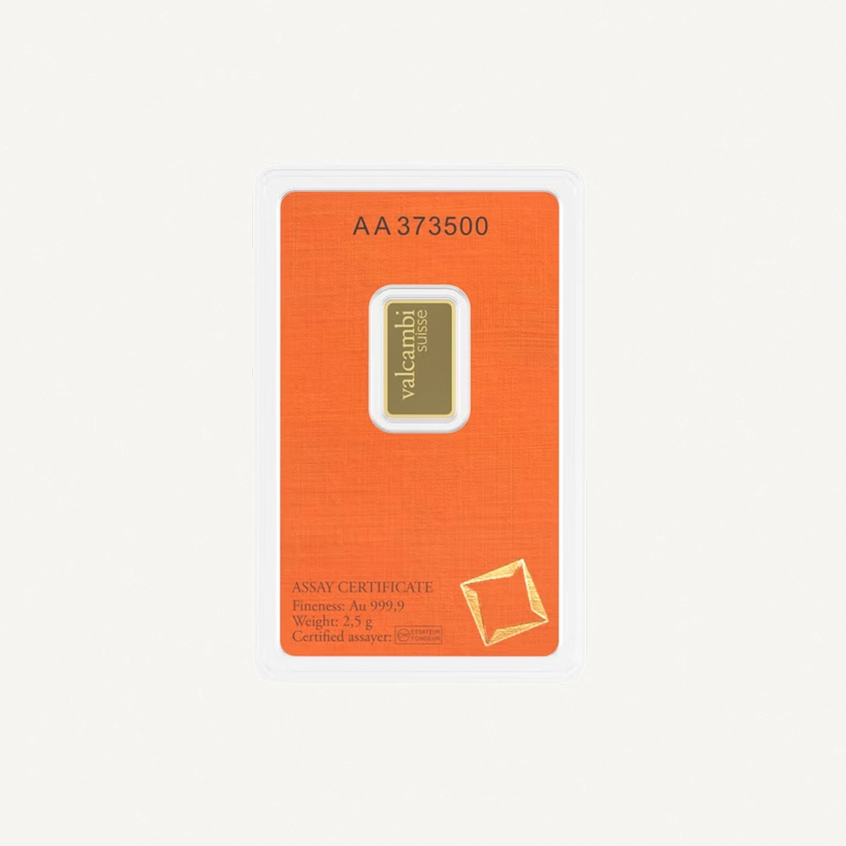 Valcambi Suisse 2.5g 24K (999.9) Pure Minted Gold Bar