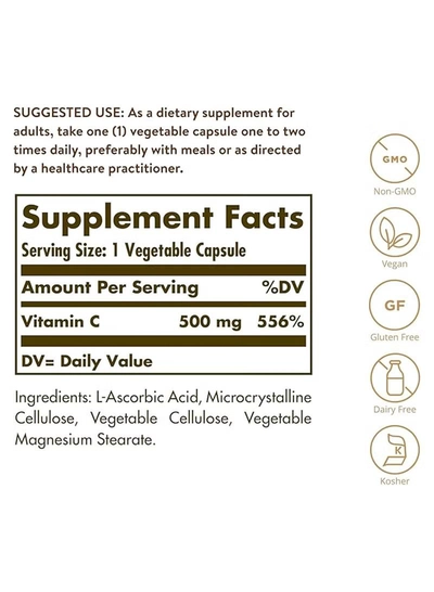 Solgar Vitamin C 500 Mg Antioxidant & Immune Support 250 Vegetable Capsules-3