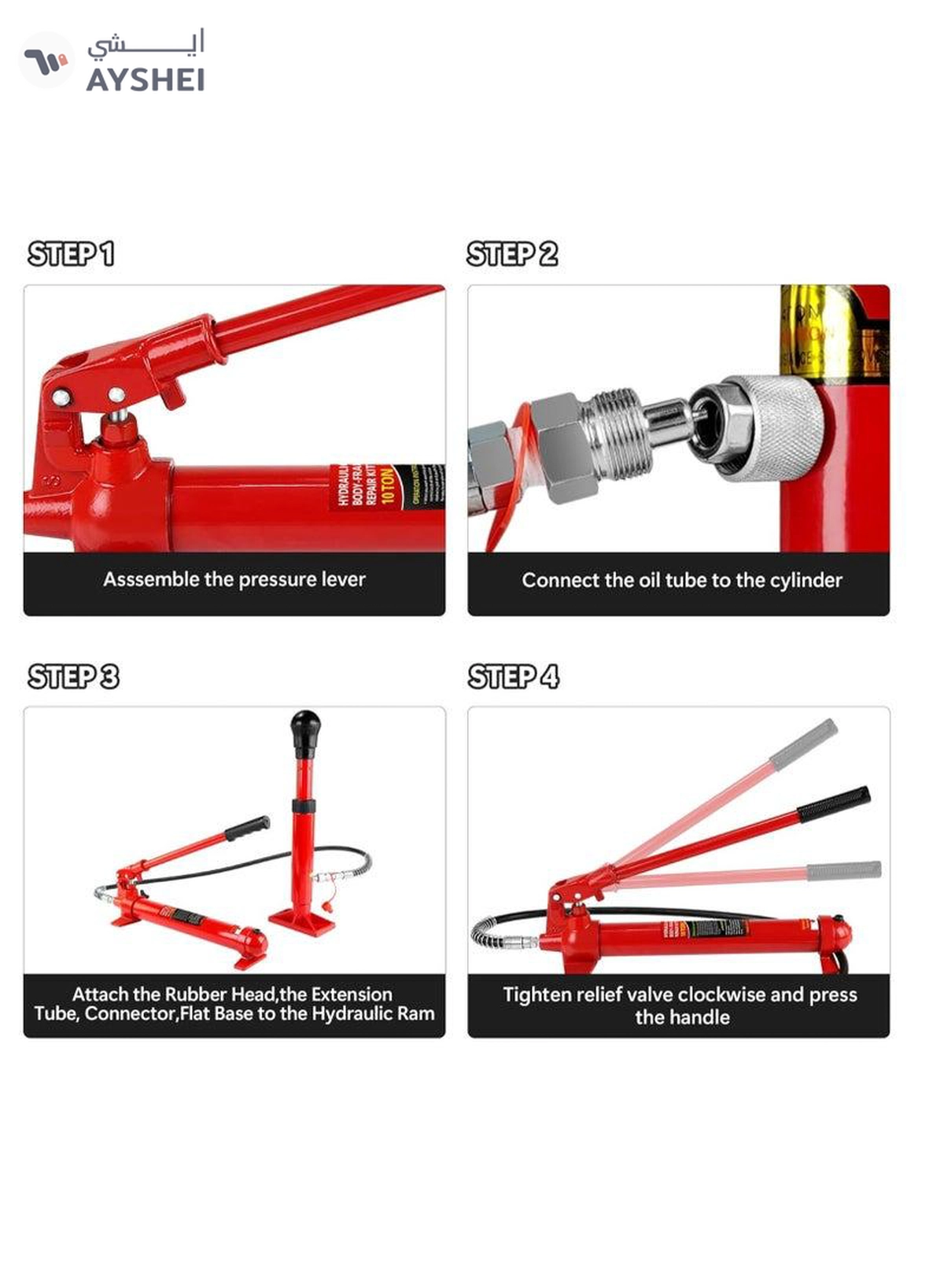 ABBASALI Portable Car Floor Jack 1 Set 10 Ton Hydraulic Power Car Van Jack Body Frame Repair Kit-1-1