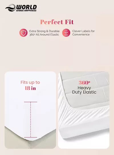 Eworld White Microfiber Fitted Bedsheet with Deep Pocket for a Snug Fit, Breathable, Machine Washable for Optimal Protection, Available in King, Queen and Single Sizes, Without Pillow Cover-2