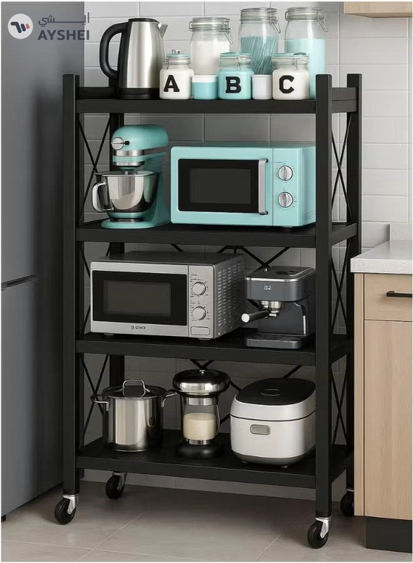 ALMUFARREJ 4-Tire Scratch-Resistant Storage Rack Black 34x71x126cm