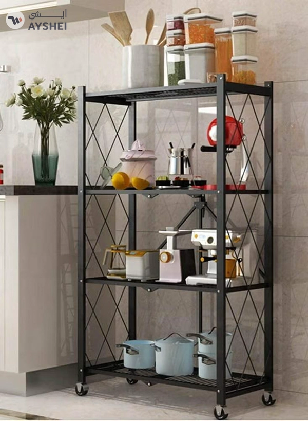 ALMUFARREJ 4-Tire Scratch-Resistant Storage Rack Black 34x71x126cm