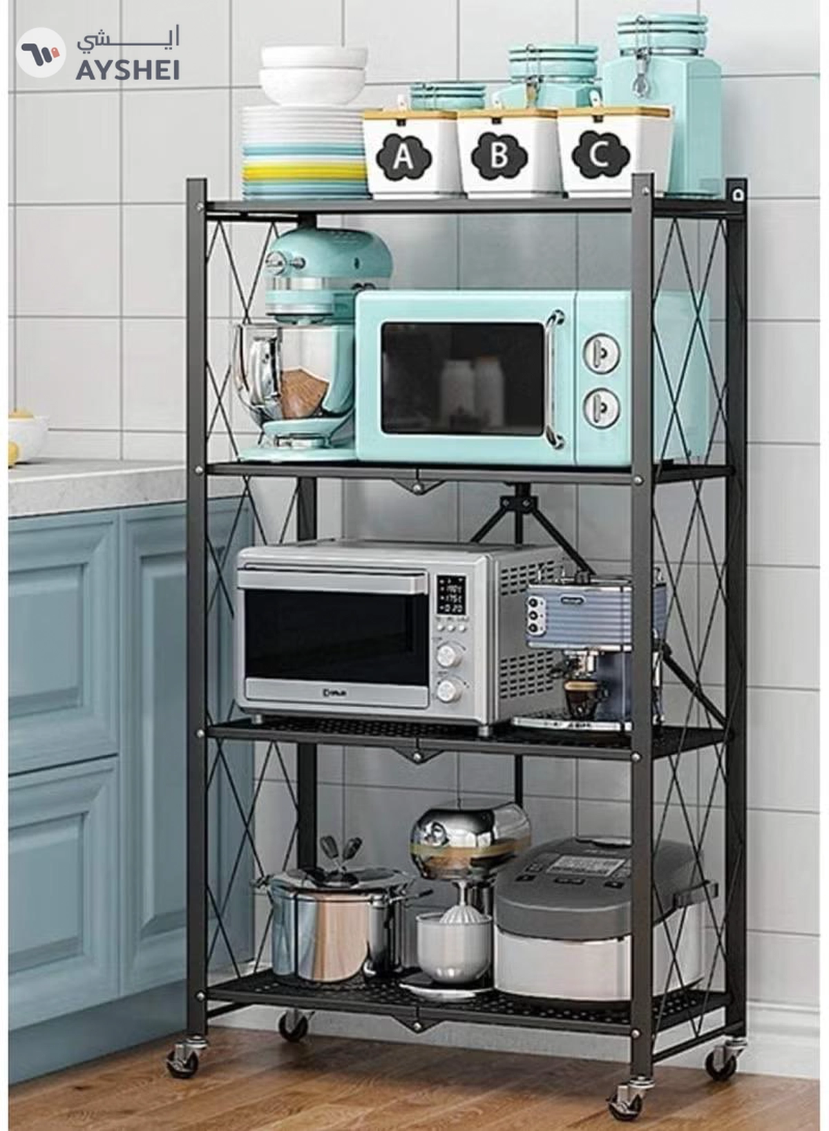 ALMUFARREJ 4-Tire Scratch-Resistant Storage Rack Black 34x71x126cm-6-6