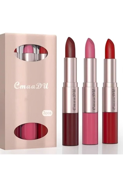 CmaaDu Long-Lasting 3-Color Lipstick & Lip Gloss Set - Double Headed Design for Natural, Texture -1