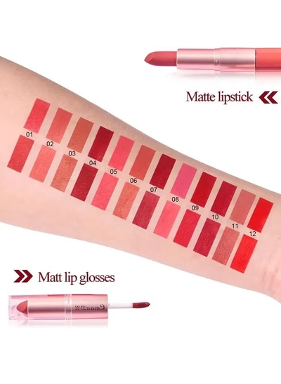 CmaaDu Long-Lasting 3-Color Lipstick & Lip Gloss Set - Double Headed Design for Natural, Texture -2