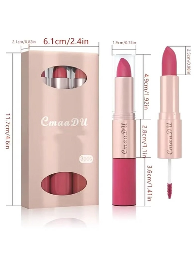 CmaaDu Long-Lasting 3-Color Lipstick & Lip Gloss Set - Double Headed Design for Natural, Texture -4