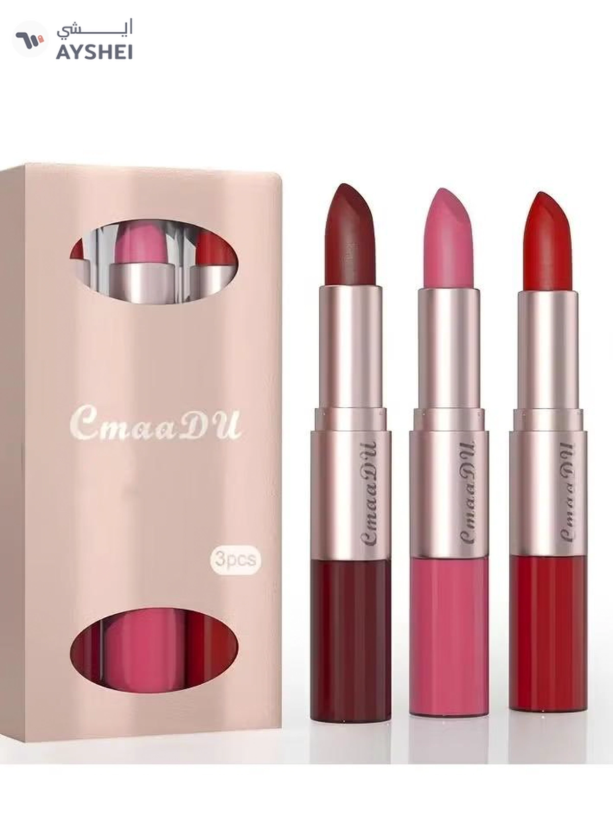 CmaaDu Long-Lasting 3-Color Lipstick & Lip Gloss Set - Double Headed Design for Natural, Texture -1-1