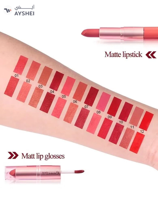 CmaaDu Long-Lasting 3-Color Lipstick & Lip Gloss Set - Double Headed Design for Natural, Texture 