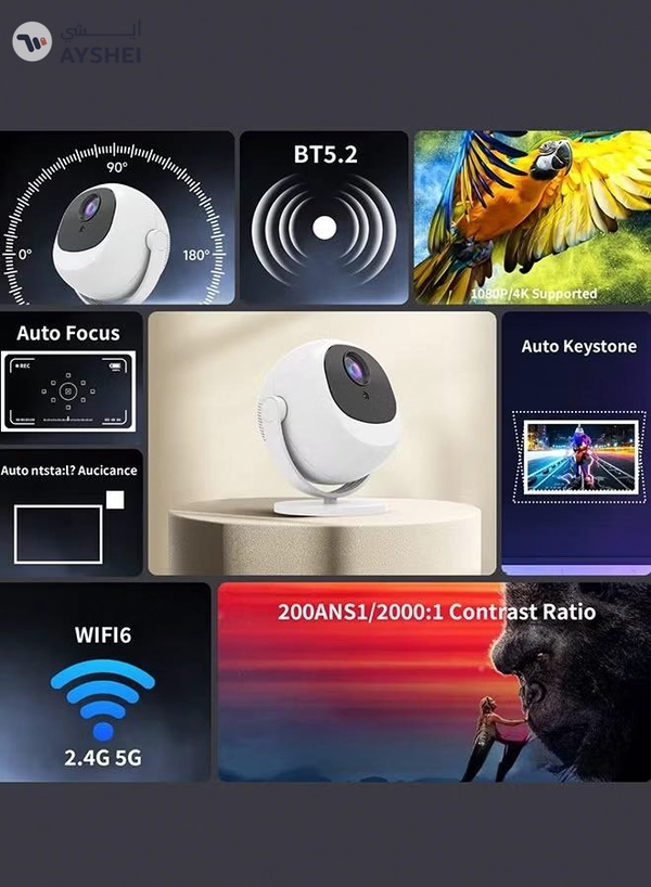 Eworld Portable Smart Projector with 360° Rotation, 4K Support, 220 Lumens, Auto Keystone
