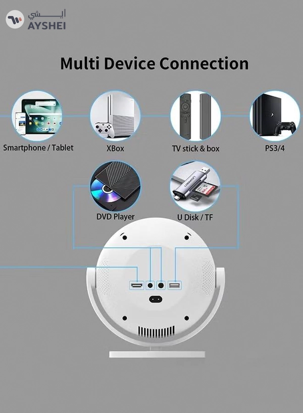 Eworld Portable Smart Projector with 360° Rotation, 4K Support, 220 Lumens, Auto Keystone