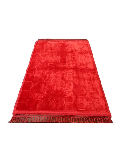 Yuwell Embossed Prayer Mat Anti-Slip Velvet Top Islamic Prayer Mat Sajadah Prayer Rug Salah Mat For Men And Women Eid Gift And Ramadan Gift 70X110CM Red-2