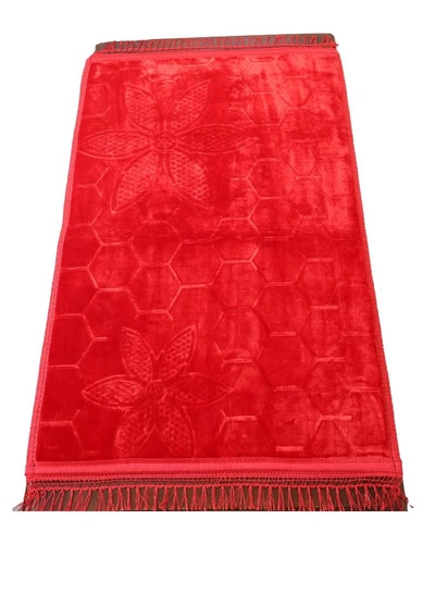 Yuwell Embossed Prayer Mat Anti-Slip Velvet Top Islamic Prayer Mat Sajadah Prayer Rug Salah Mat For Men And Women Eid Gift And Ramadan Gift 70X110CM Red-0