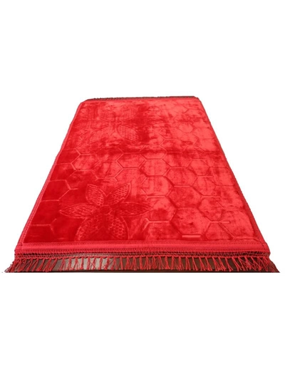 Yuwell Embossed Prayer Mat Anti-Slip Velvet Top Islamic Prayer Mat Sajadah Prayer Rug Salah Mat For Men And Women Eid Gift And Ramadan Gift 70X110CM Red-3