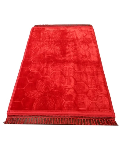 Yuwell Embossed Prayer Mat Anti-Slip Velvet Top Islamic Prayer Mat Sajadah Prayer Rug Salah Mat For Men And Women Eid Gift And Ramadan Gift 70X110CM Red-4