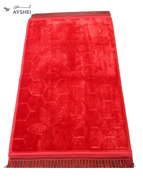 Yuwell Embossed Prayer Mat Anti-Slip Velvet Top Islamic Prayer Mat Sajadah Prayer Rug Salah Mat For Men And Women Eid Gift And Ramadan Gift 70X110CM Red