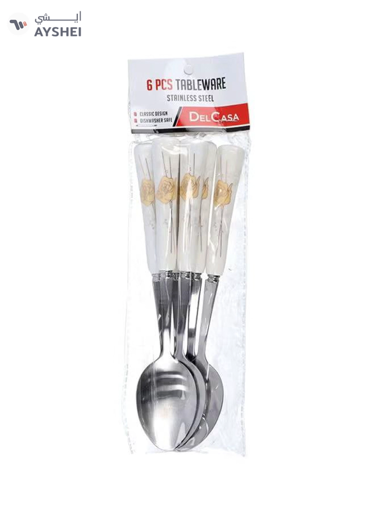 DELCASA 6-Piece Dinner Spoon Set White/Yellow-3-3