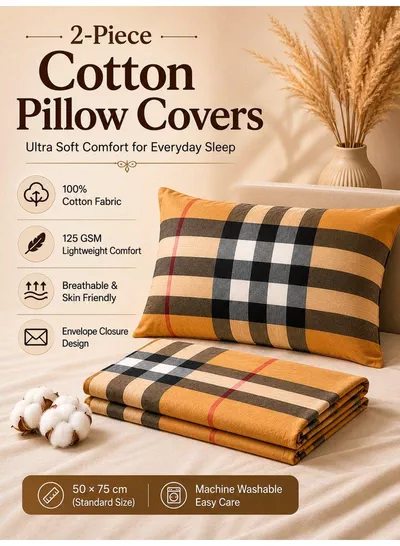 Set of 2 100% Cotton Printed Pillow Covers, Tartan Plaid / Check Pattern, 125 GSM Fabric, Soft & Breathable, Envelope Closure, Fade Resistant & Machine Washable – 50 x 75 cm-4