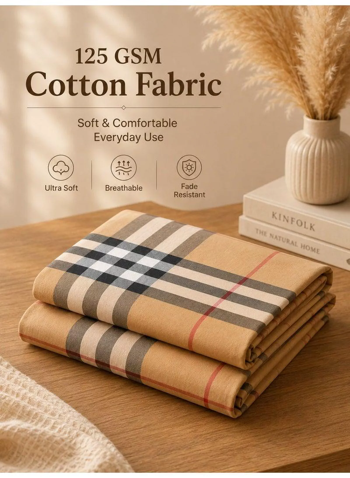 Set of 2 100% Cotton Printed Pillow Covers, Tartan Plaid / Check Pattern, 125 GSM Fabric, Soft & Breathable, Envelope Closure, Fade Resistant & Machine Washable – 50 x 75 cm-2-2