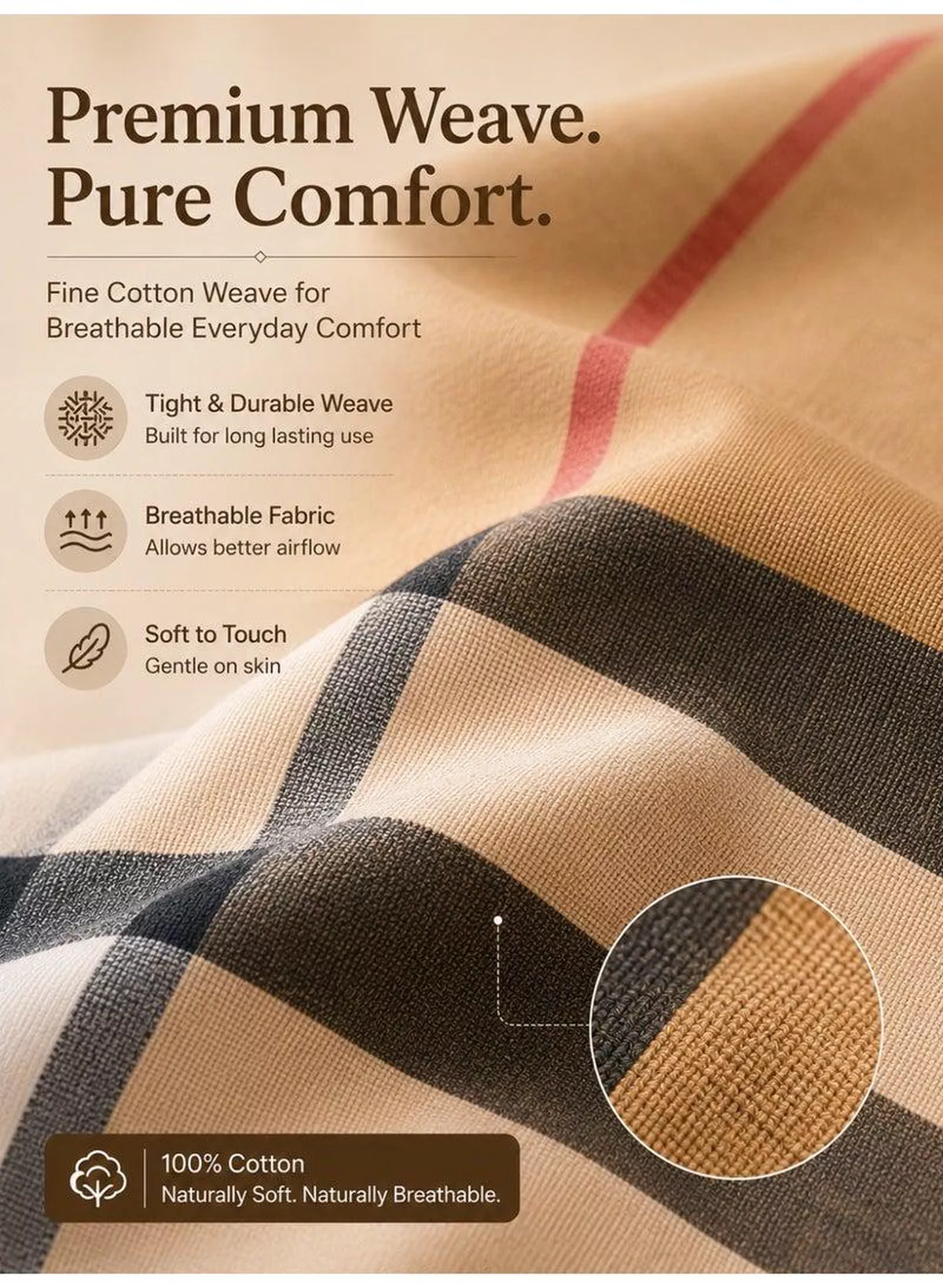 Set of 2 100% Cotton Printed Pillow Covers, Tartan Plaid / Check Pattern, 125 GSM Fabric, Soft & Breathable, Envelope Closure, Fade Resistant & Machine Washable – 50 x 75 cm-3-3