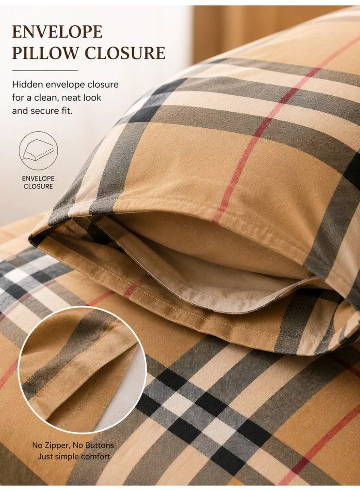 Set of 2 100% Cotton Printed Pillow Covers, Tartan Plaid / Check Pattern, 125 GSM Fabric, Soft & Breathable, Envelope Closure, Fade Resistant & Machine Washable – 50 x 75 cm-5-5