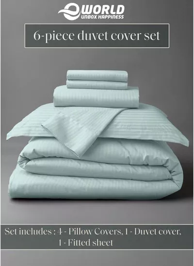 Premium Striped Duvet Set All Season – 6-Pieces Set Pastel Green | King Size 220x240 cm | Ultra-Soft, Wrinkle-Resistant & Made in Dubai | Includes Duvet Cover, Fitted Sheet (200x200 cm) & 4 Pillowcases (50x70 cm)-3