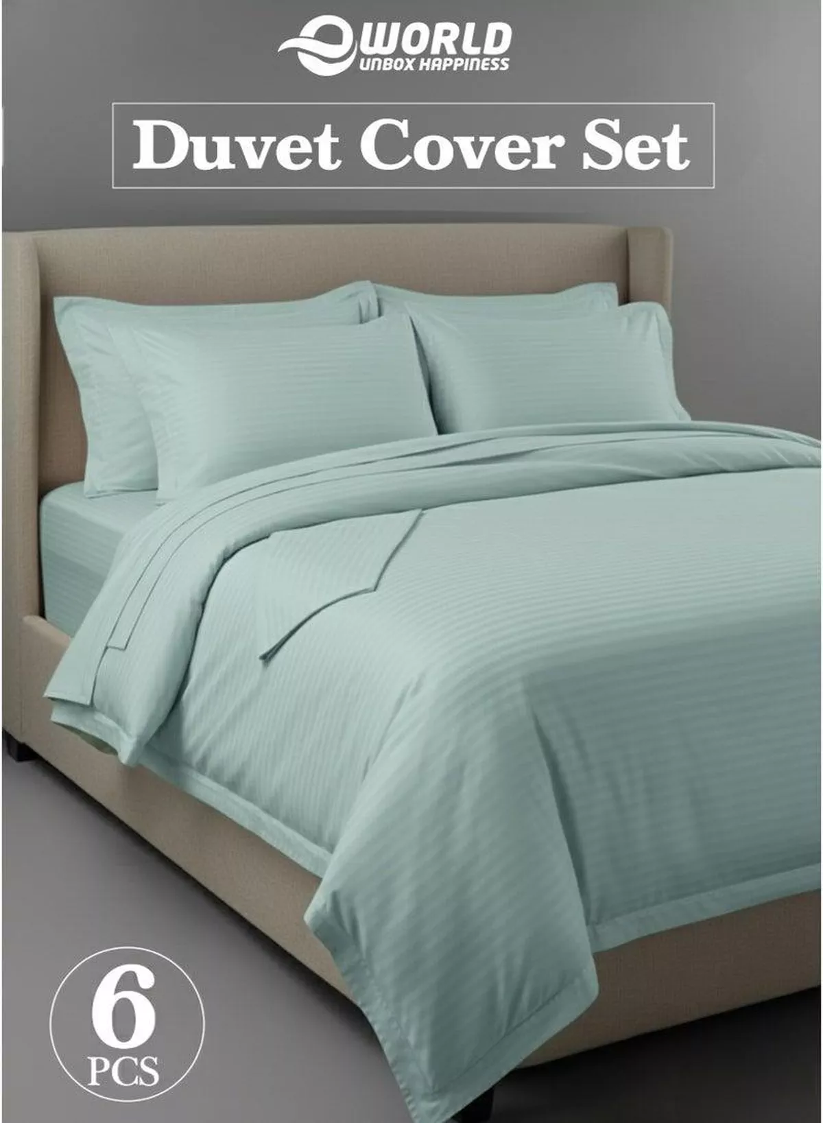 Premium Striped Duvet Set All Season – 6-Pieces Set Pastel Green | King Size 220x240 cm | Ultra-Soft, Wrinkle-Resistant & Made in Dubai | Includes Duvet Cover, Fitted Sheet (200x200 cm) & 4 Pillowcases (50x70 cm)
