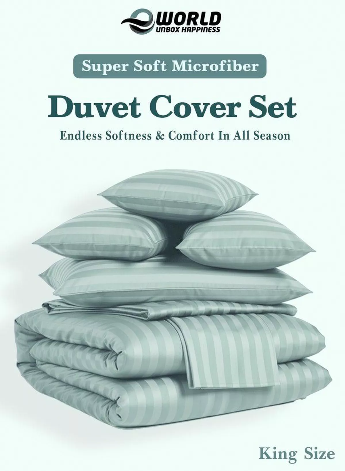 Premium Striped Duvet Set All Season – 6-Pieces Set Pastel Green | King Size 220x240 cm | Ultra-Soft, Wrinkle-Resistant & Made in Dubai | Includes Duvet Cover, Fitted Sheet (200x200 cm) & 4 Pillowcases (50x70 cm)-2-2