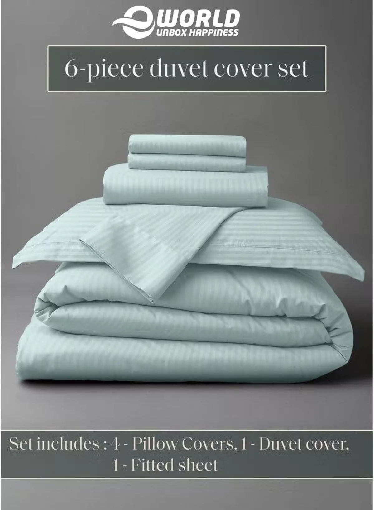 Premium Striped Duvet Set All Season – 6-Pieces Set Pastel Green | King Size 220x240 cm | Ultra-Soft, Wrinkle-Resistant & Made in Dubai | Includes Duvet Cover, Fitted Sheet (200x200 cm) & 4 Pillowcases (50x70 cm)-3-3