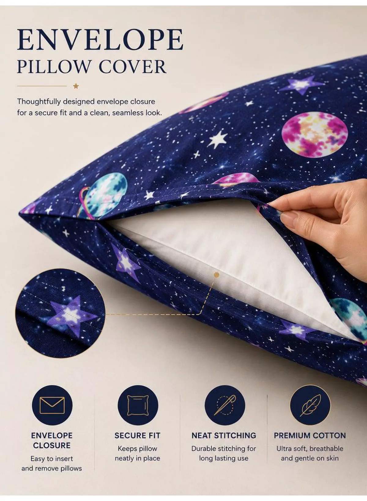 4-Piece Printed Cotton Bedsheet Set, Galaxy Design, 100% Cotton, 125 GSM, 1 Fitted Sheet + 1 Flat Sheet + 2 Pillowcases – Available in Single and King Sizes-2-2