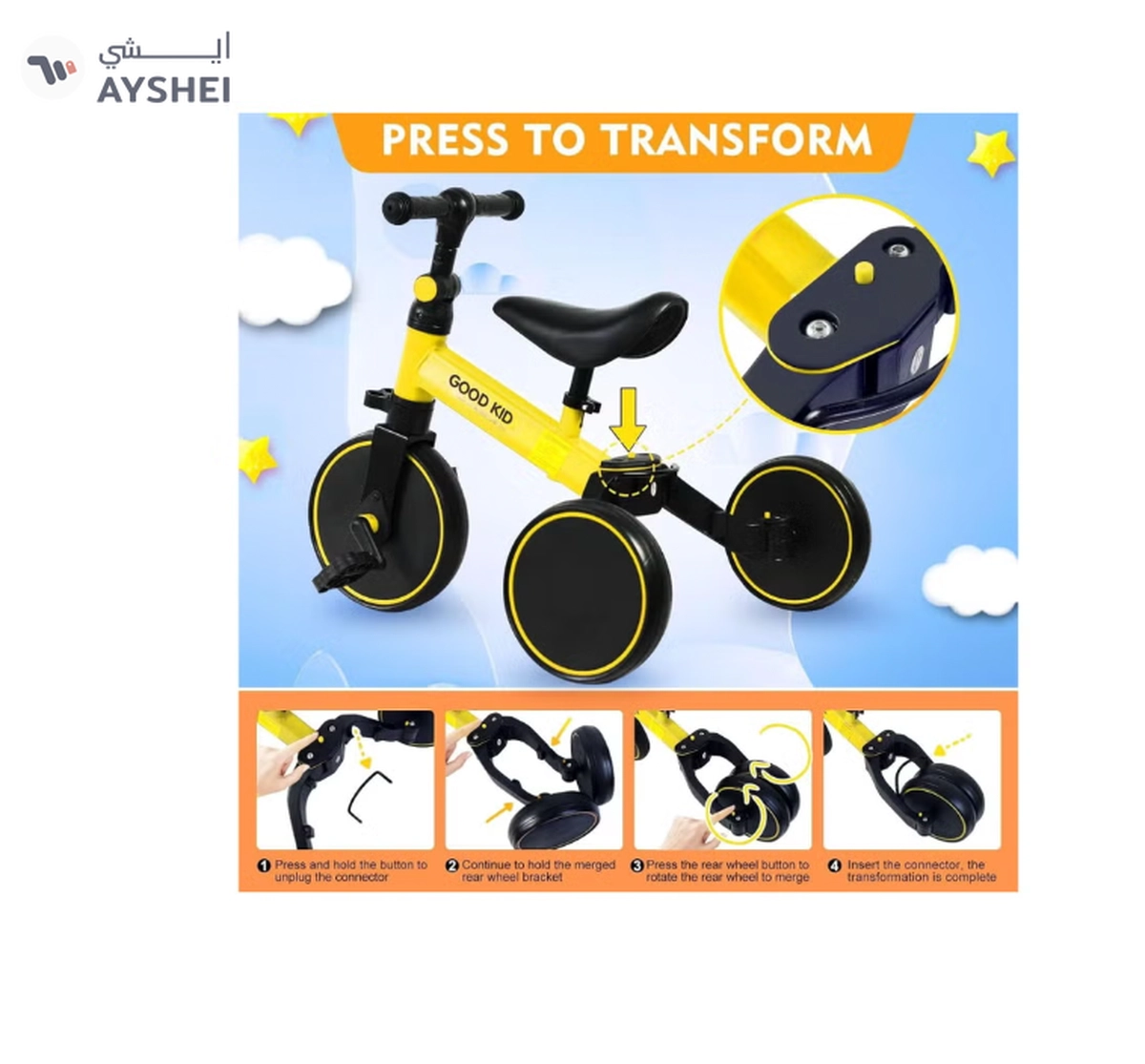 Marzban Kid Bicycle 3 in 1 Kids Tricycles 1.5-4 Year Kids Trike 3 Wheel Bike Boys Girls (Yellow)-1-1