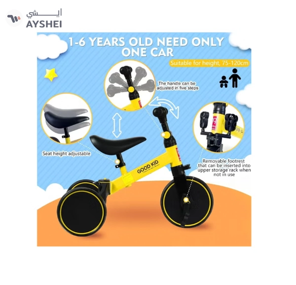 Marzban Kid Bicycle 3 in 1 Kids Tricycles 1.5-4 Year Kids Trike 3 Wheel Bike Boys Girls (Yellow)