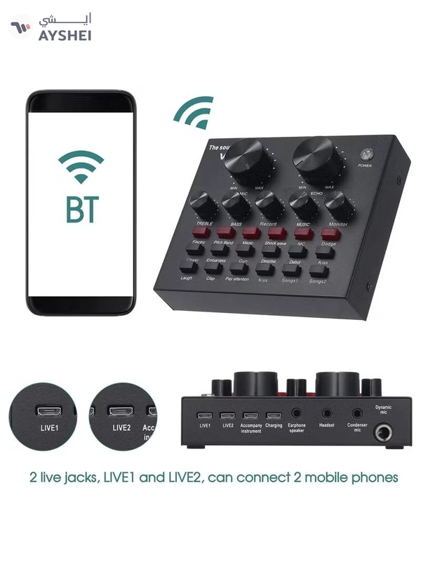 Eworld Bluetooth Mobile Sound Card with 12 Effects Microphone USB External Chip 