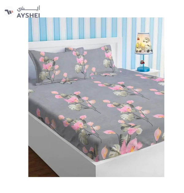 Premium Glace Cotton 180 TC King Fitted Bedsheet Set with 2 Pillow Covers