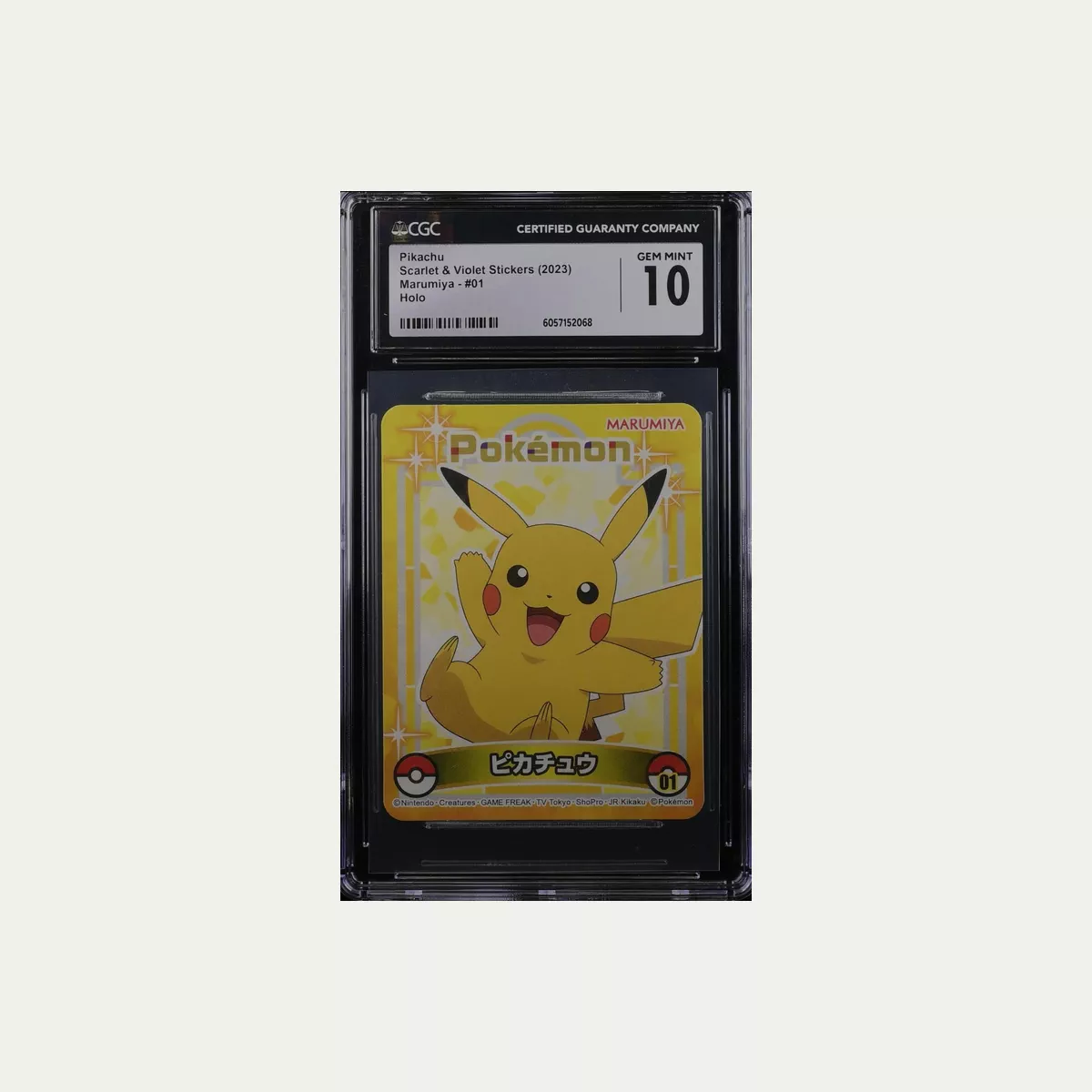 2023 Pokémon Scarlet & Violet Pikachu Marumiya Holo Sticker #01, graded CGC Gem Mint 10.-0-0