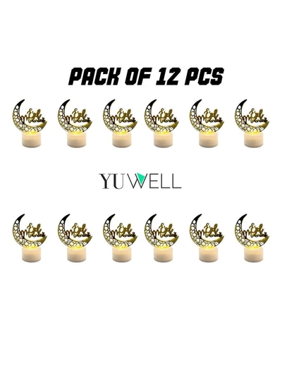 Yuwell Pack Of 12 Pcs EID Mubarak Candle Lights Mini Portable Night Light And Table Decor Lamp For Ramadan Light For Ramadan Decoration-0