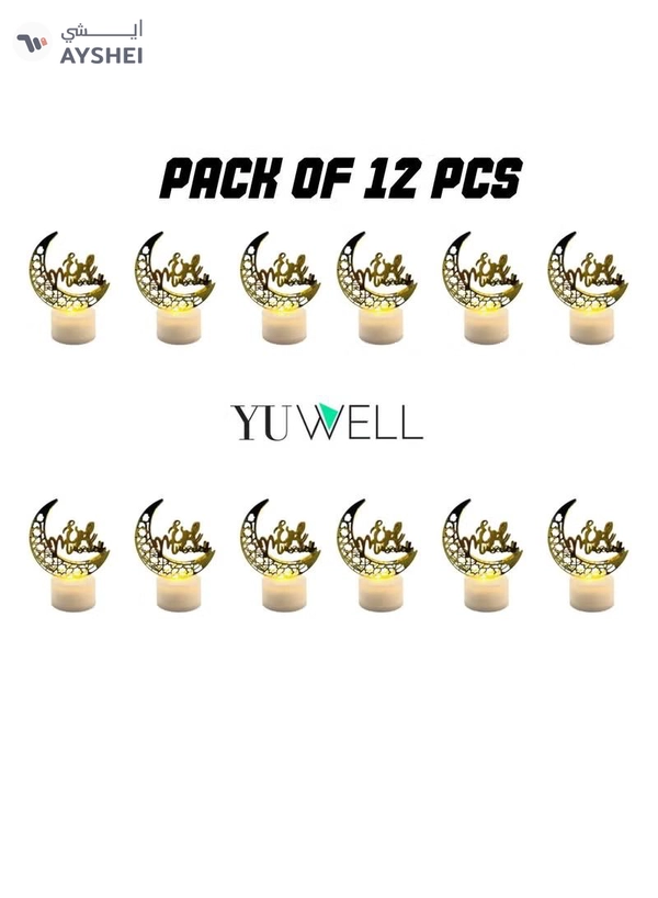 Yuwell Pack Of 12 Pcs EID Mubarak Candle Lights Mini Portable Night Light And Table Decor Lamp For Ramadan Light For Ramadan Decoration