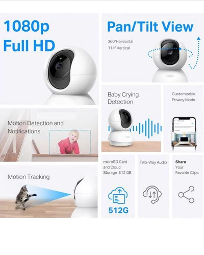 TP-LINK Tapo C200 Pan/Tilt 1080p Full HD Home Security Wi-Fi Camera Live View And Two-Way Audio Night Vision Motion Detection Baby Monitor MicroSD Card Support Works With Google Assistant And Amazon Alexa Remote Management By App-1
