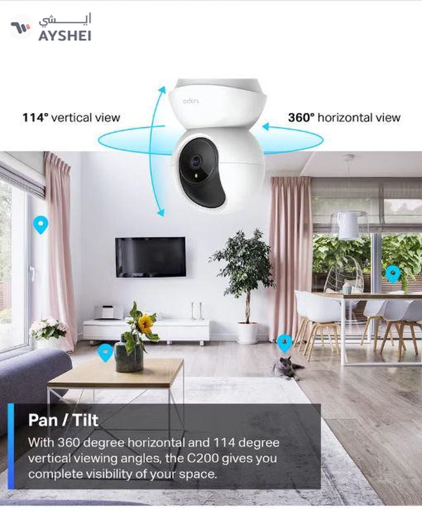 TP-LINK Tapo C200 Pan/Tilt 1080p Full HD Home Security Wi-Fi Camera Live View And Two-Way Audio Night Vision Motion Detection Baby Monitor MicroSD Card Support Works With Google Assistant And Amazon Alexa Remote Management By App