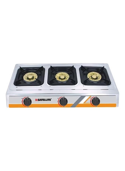 BM SATELLITE Three Burner Gas Stove Steel Body NS-302 Silver/Black/Yellow-0