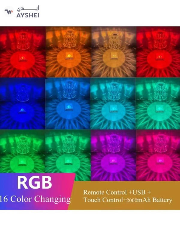 Yuwell 16 Colors RGB Crystal Table Lamp Diamond Lamp Multi-Color Remote Control Touch Table Light USB Charging Romantic Acrylic LED Night Light Modern Home Decoration Desk Lamp
