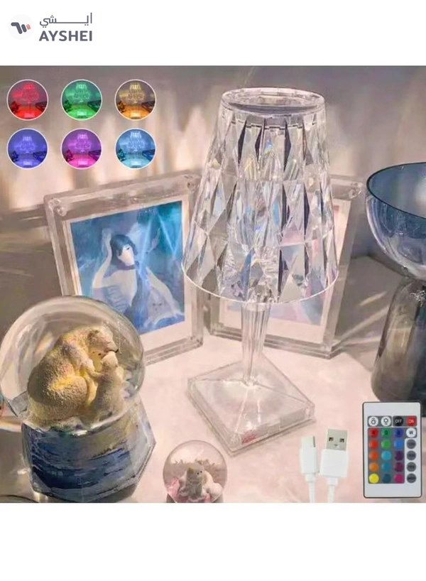 Yuwell 16 Colors RGB Crystal Table Lamp Diamond Lamp Multi-Color Remote Control Touch Table Light USB Charging Romantic Acrylic LED Night Light Modern Home Decoration Desk Lamp