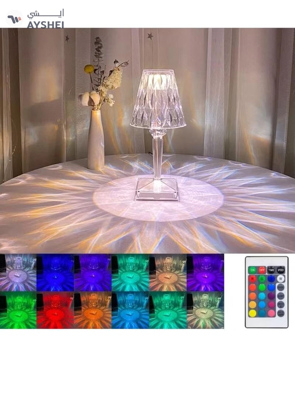 Yuwell 16 Colors RGB Crystal Table Lamp Diamond Lamp Multi-Color Remote Control Touch Table Light USB Charging Romantic Acrylic LED Night Light Modern Home Decoration Desk Lamp