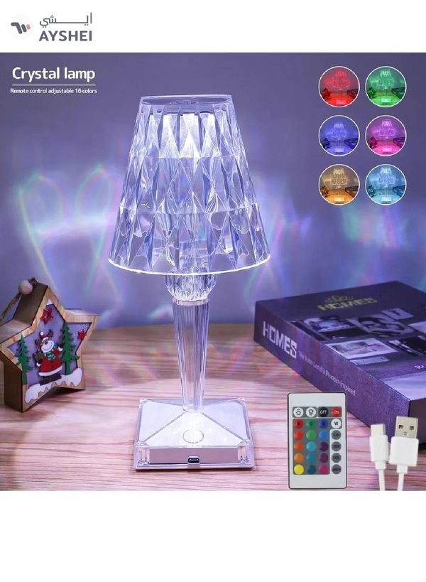 Yuwell 16 Colors RGB Crystal Table Lamp Diamond Lamp Multi-Color Remote Control Touch Table Light USB Charging Romantic Acrylic LED Night Light Modern Home Decoration Desk Lamp