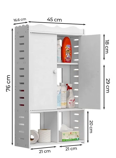 Eworld Premium 3-tier Plastic Wall-Mounted Bathroom Cabinet with Doors-1