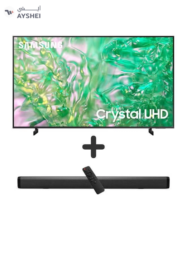 Samsung 75-Inch Crystal UHD DU8000 4K Smart Tv HDR 10+, Dynamic Crystal Color, AirSlim Design With 2.0 Channel Soundbar 30W, HDMI ARC, Bluetooth, USB, MP3, FM Station 75DU8000+SOUNDBAR Grey