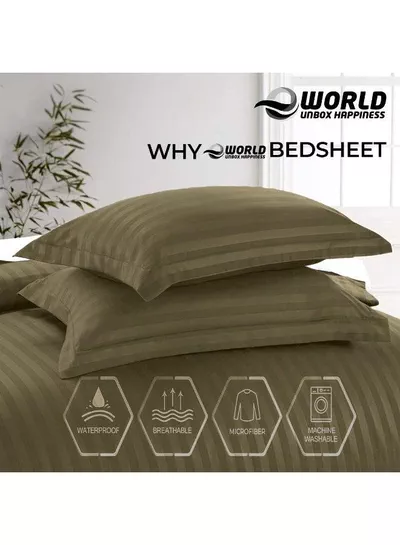 4-Piece Luxury King Size Dark Olive Green Striped Bedding Set Includes 1 Duvet Cover (220x240cm), 1 Fitted Bed Sheet (200x200+30cm), and 2 Pillow Cases (48x74+5cm) for Ultimate Hotel-Inspired Sophistication-4