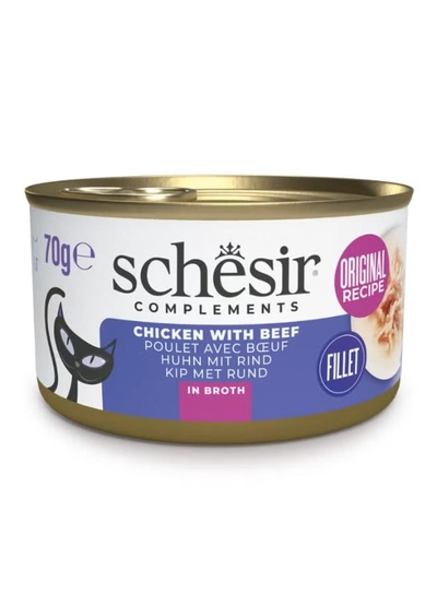 Schesir Complements Cat Wet Food in Broth- Chicken with Beef 70gx12pcs-1