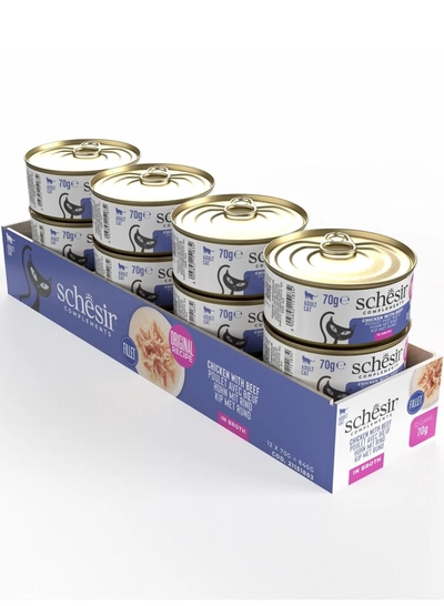 Schesir Complements Cat Wet Food in Broth- Chicken with Beef 70gx12pcs-0